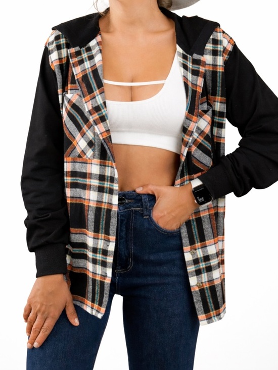 Ambiance Tops - Ambiance | NIP Hooded Plaid Flannel Oversized Boyfriend Style Shacket Shirt S